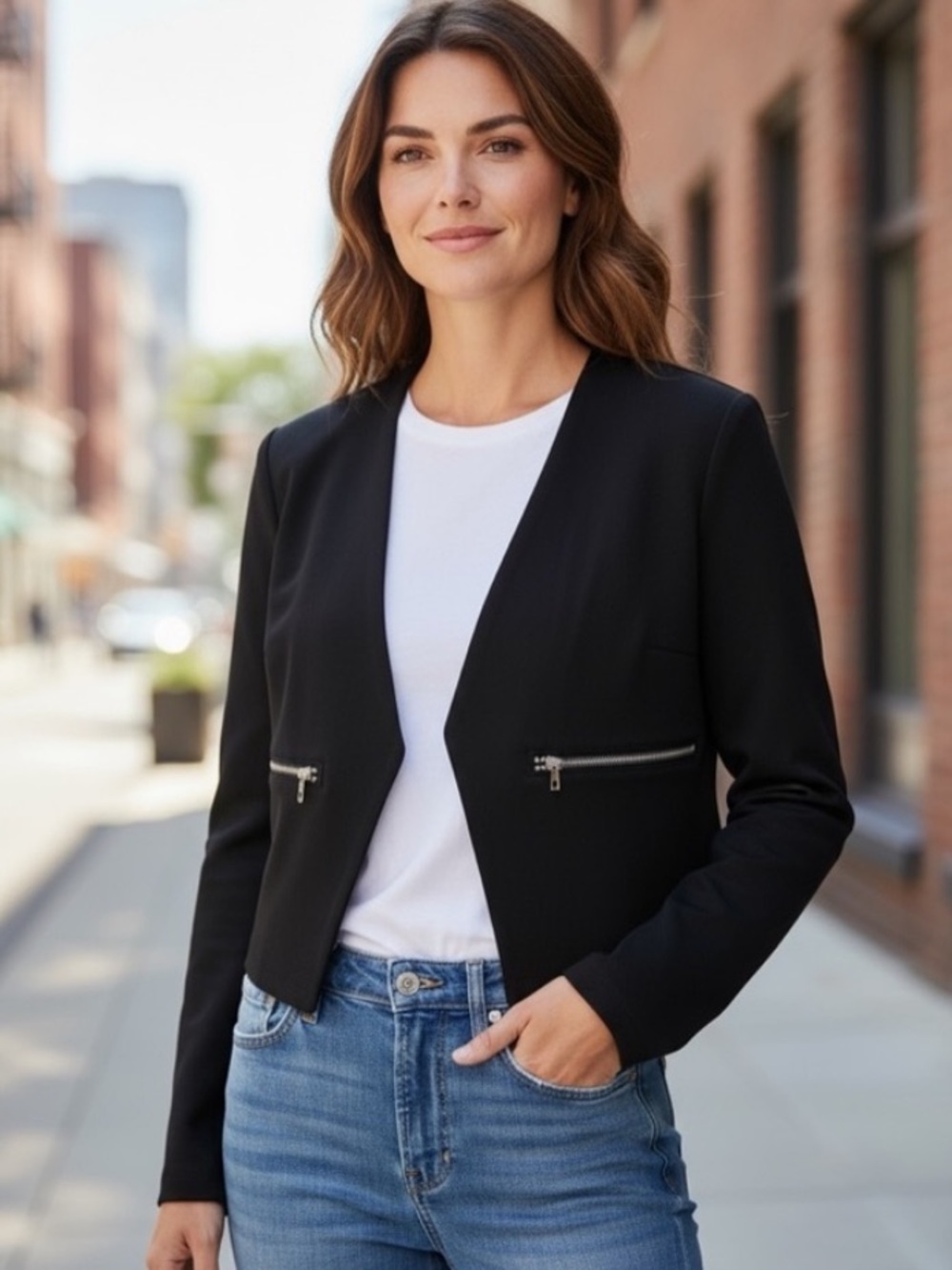 Philosophy Black Open-Front Blazer Jacket